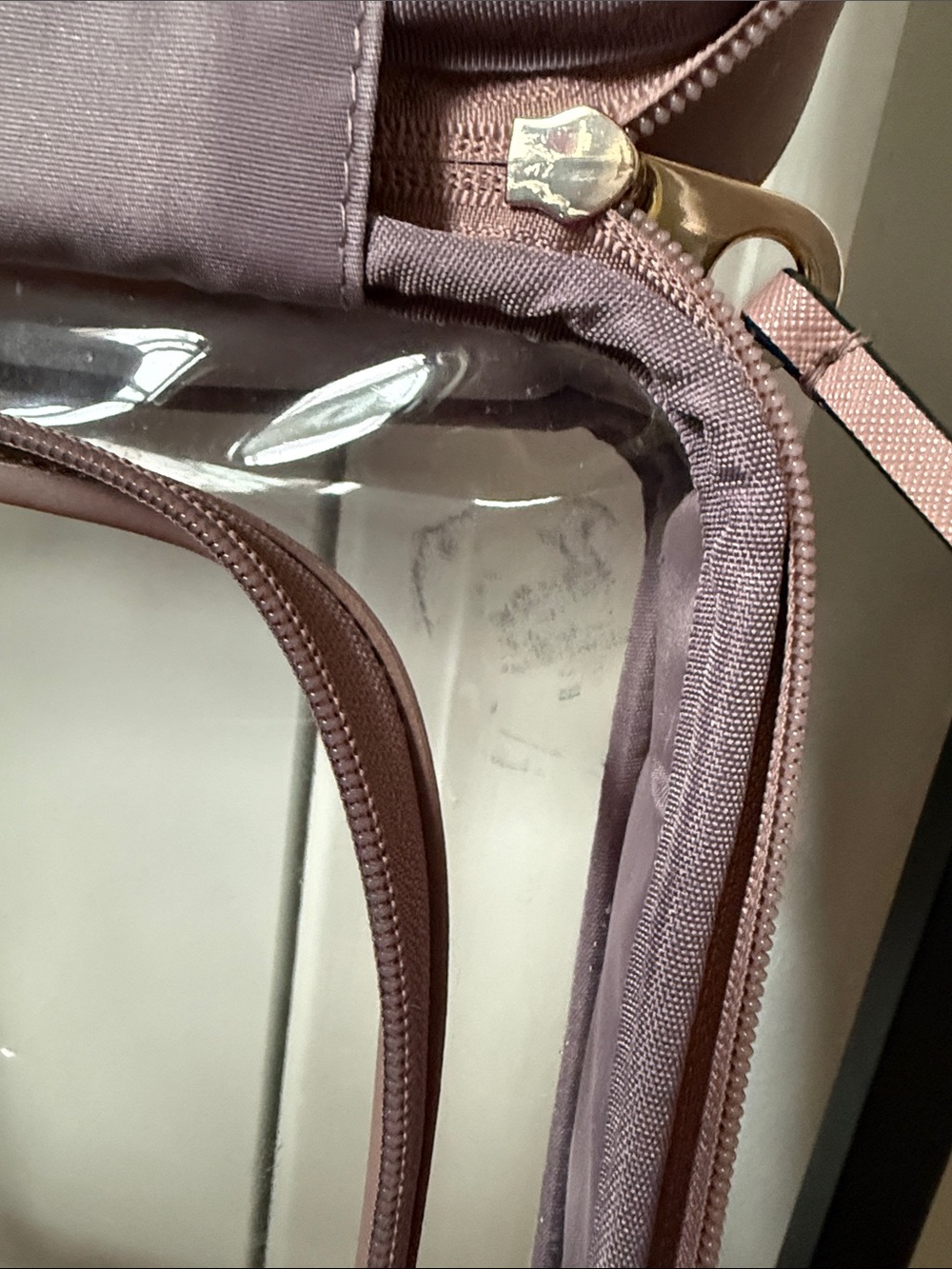 Calpak Clear Hanging Cosmetic Bag in Mauve Dusty Pink - Picture 2 of 4
